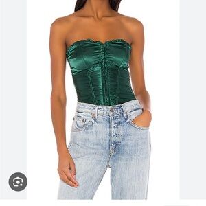 Superdown Green Ruched Bustier Bodysuit
